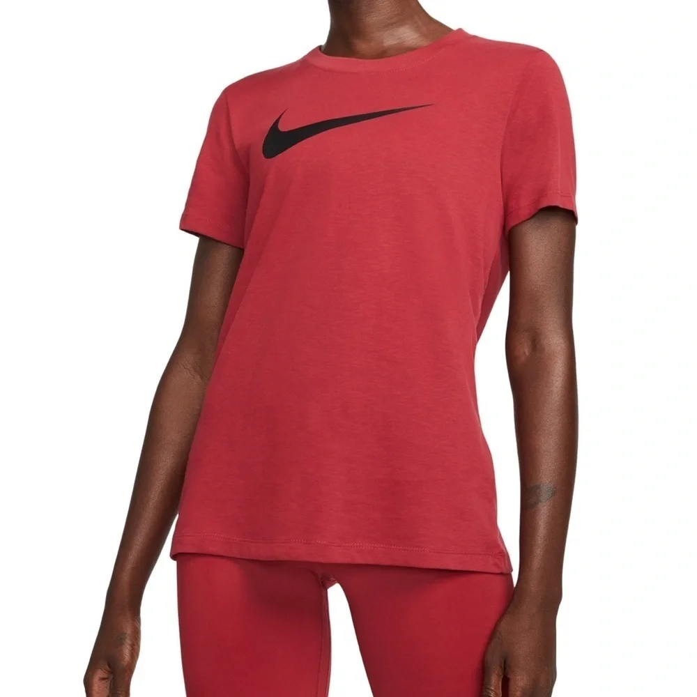 Nike The Nike Tee Dri-Fit Short Sleeve Tee - Dark Red with Black Swoosh L